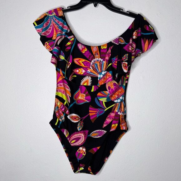 TRINA TURK Off The Shoulder Ruffle One Piece Swimsuit Size Small - Picture 3 of 9